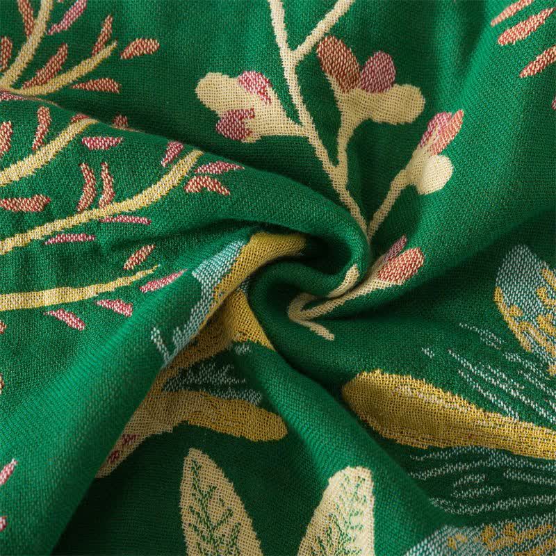 Couverture en coton à pompons à motif botanique de feuilles vertes - image 5