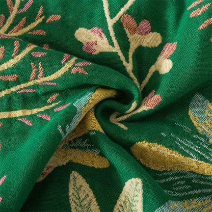 Couverture en coton à pompons à motif botanique de feuilles vertes - image 5