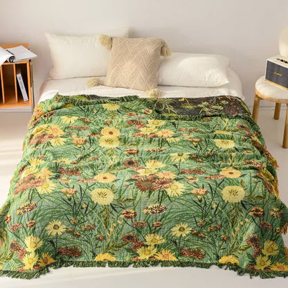 Couverture à pompons en gaze de coton à motif marguerites des prés - image 1