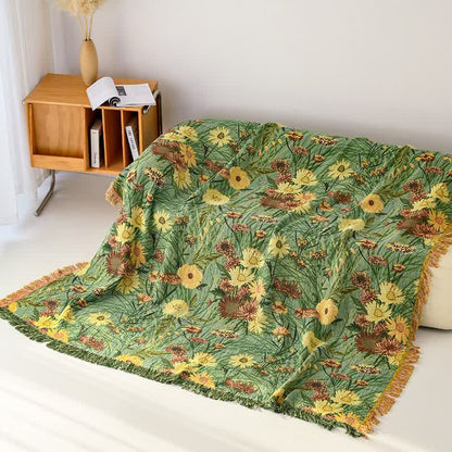 Couverture à pompons en gaze de coton à motif marguerites des prés - 230 cm x 250 cm - image 0