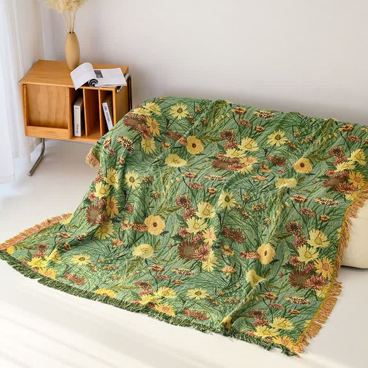 Couverture à pompons en gaze de coton à motif marguerites des prés - 230 cm x 250 cm - image 0