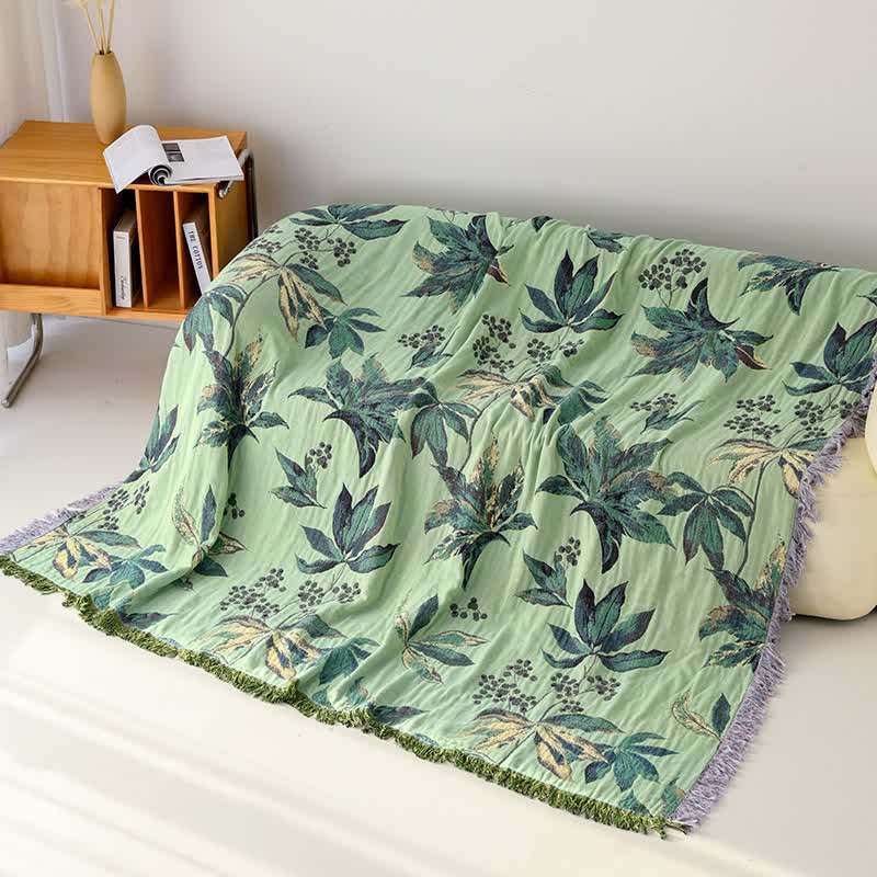 Couverture en gaze de coton à motif botanique de feuilles et de baies - 200 cm x 230 cm - image 0