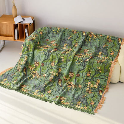 Couverture en gaze de coton à motif d'oiseaux des bois - 200 cm x 230 cm - image 0
