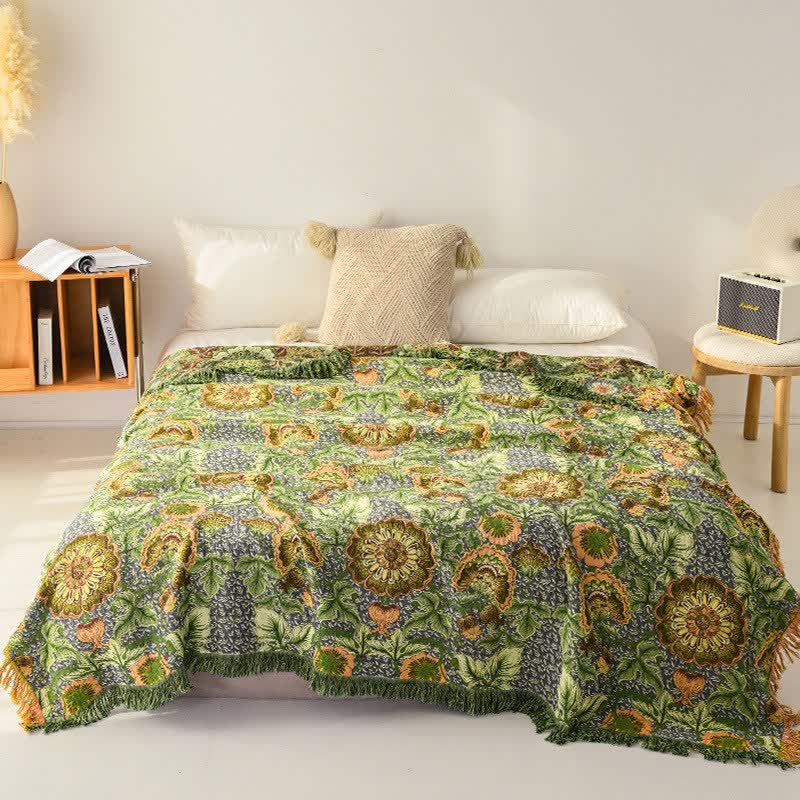 Couverture à pompons en gaze de coton à motif floral inspirée du jardin - image 1