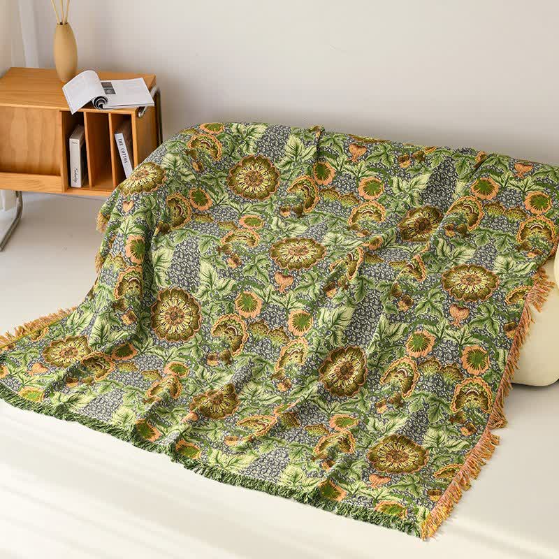 Couverture à pompons en gaze de coton à motif floral inspirée du jardin - 230 cm x 250 cm - image 0