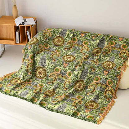Couverture à pompons en gaze de coton à motif floral inspirée du jardin - 230 cm x 250 cm - image 0
