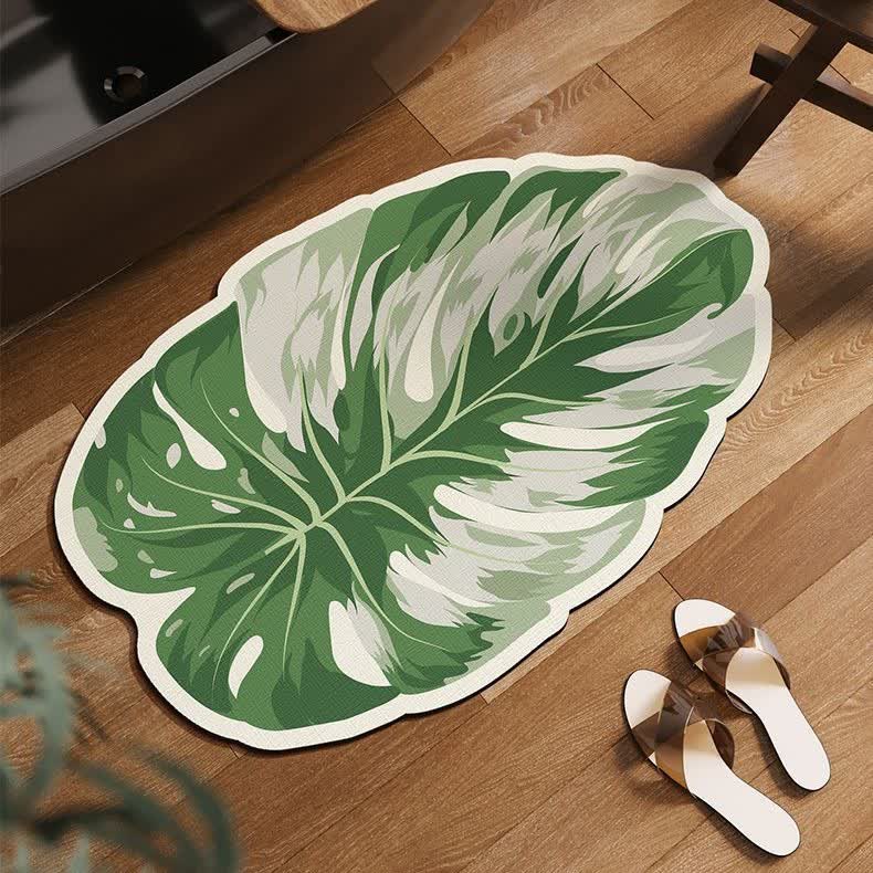 Tapis de bain antidérapant tropical en forme de feuille - Vert - 80 cm x 120 cm - image 0
