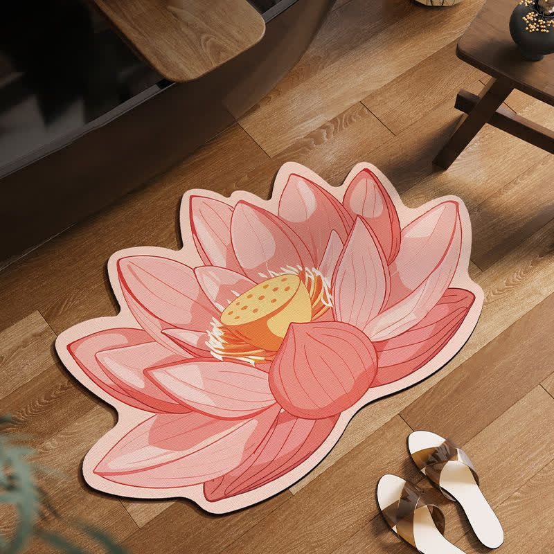 Tapis de bain antidérapant à motif de fleur de lotus rose - Vert - 80 cm x 120 cm - image 0