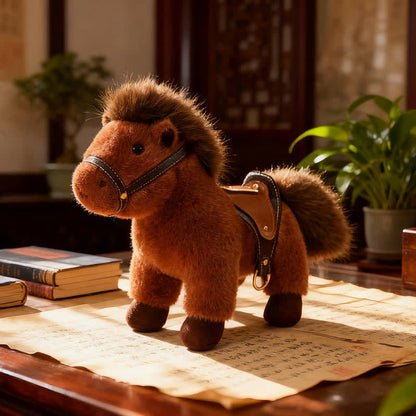 Poney en peluche réaliste avec selle en similicuir - Brun - 2 pièces - 30 cm - image 7