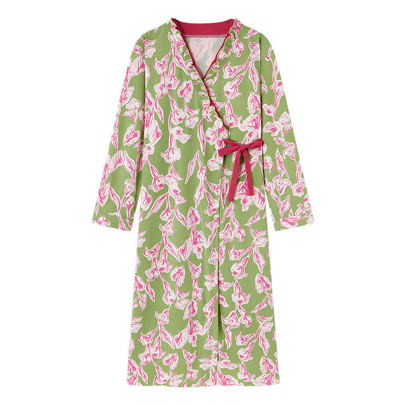 Chemise de nuit kimono artistique à fleurs et à volants - image 4