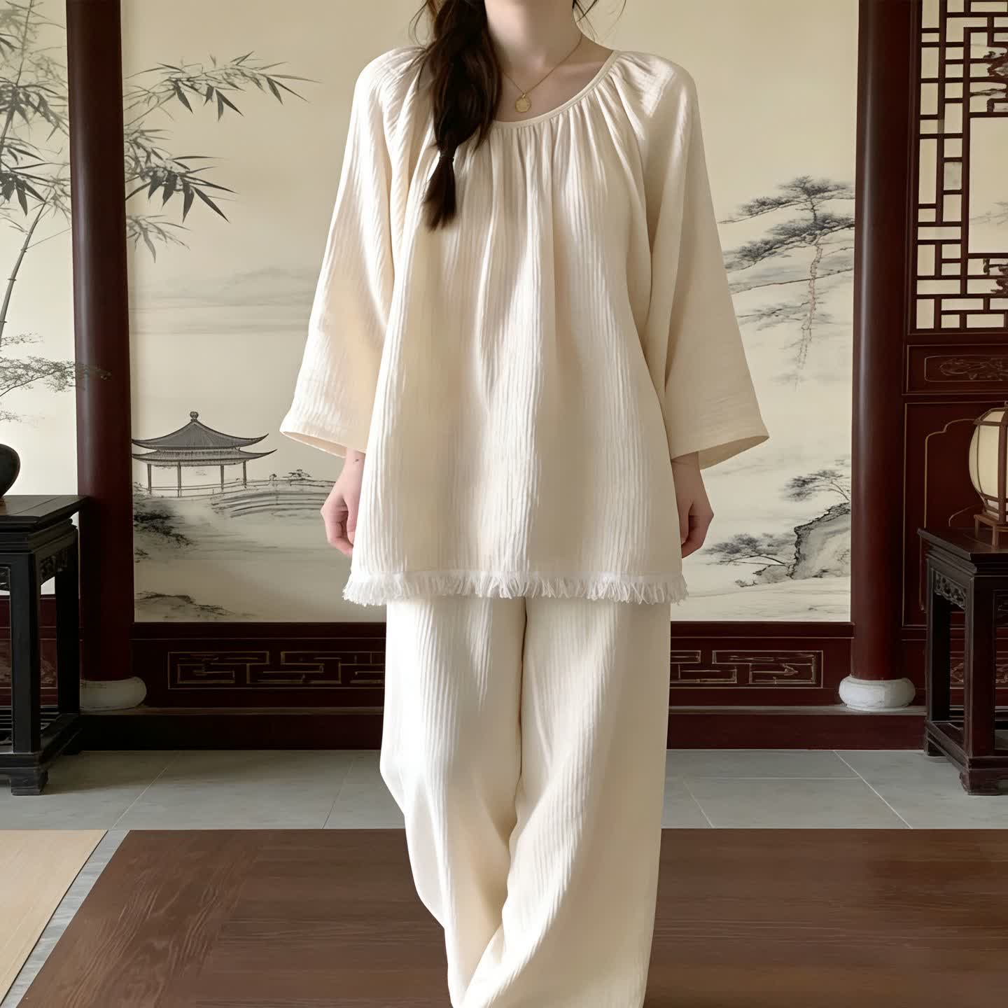 Ensemble de vêtements d'intérieur minimalistes unis en coton - image 2