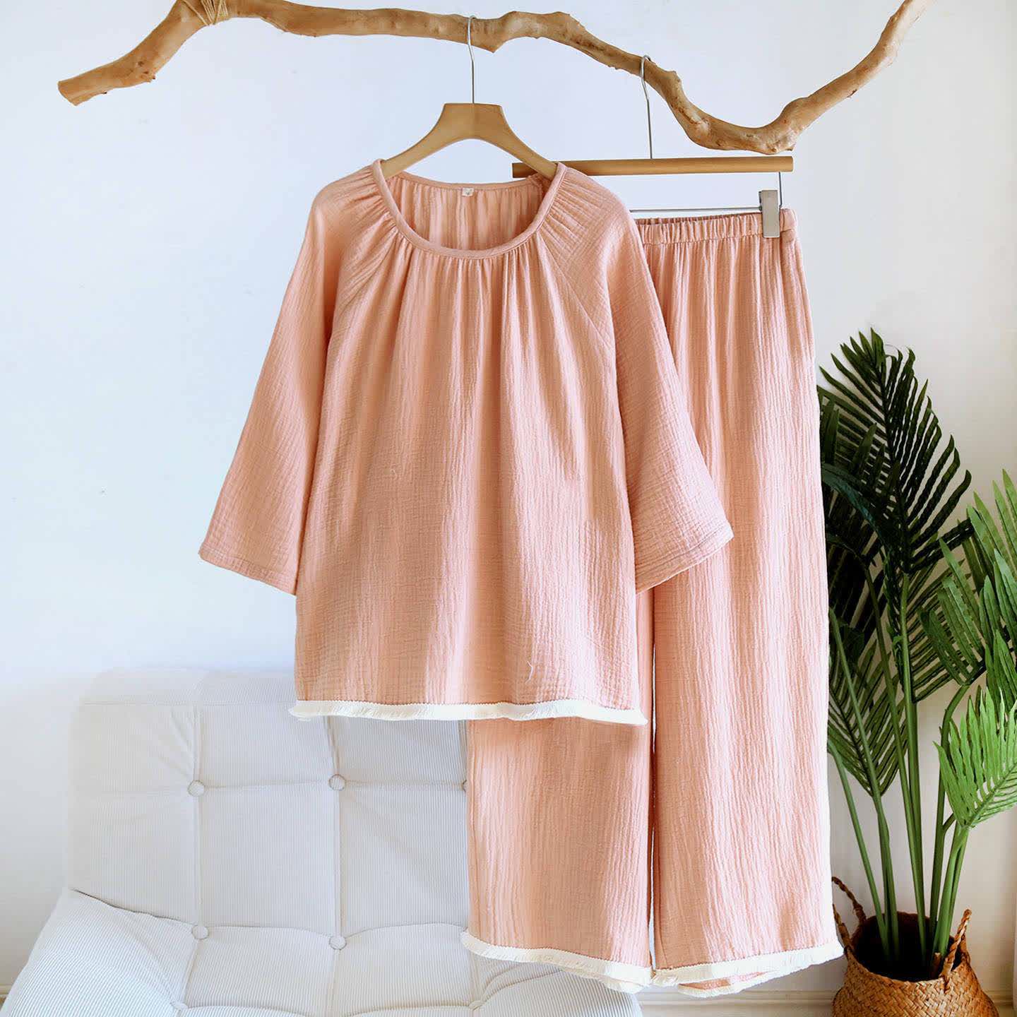 Ensemble de vêtements d'intérieur minimalistes unis en coton - Rose - XL - image 5