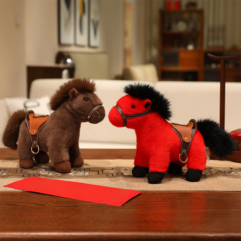 Poney en peluche réaliste avec selle en similicuir - image 3