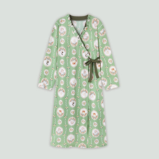 Chemise de nuit style kimono à motif floral médaillon et à volants - Vert - 4XL - image 0