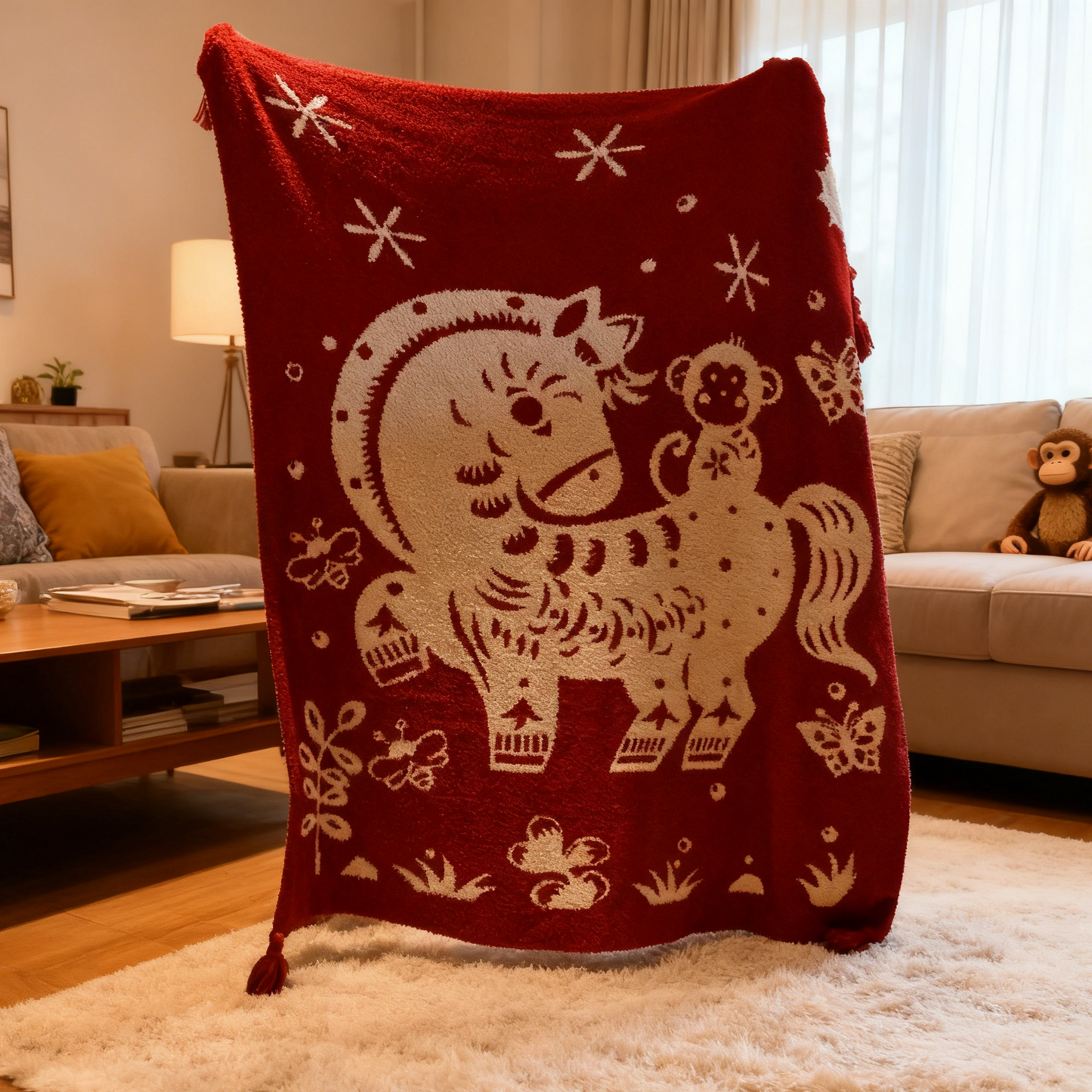 Couverture double face à motif de chevaux festifs - 150 cm x 200 cm - image 0