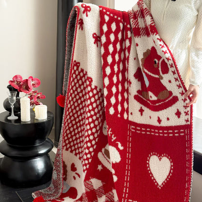 plaid patchwork rouge et blanc festif - image 5