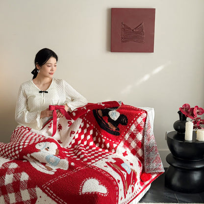 plaid patchwork rouge et blanc festif - image 2