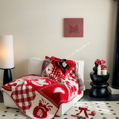 plaid patchwork rouge et blanc festif - image 1