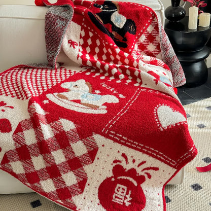 plaid patchwork rouge et blanc festif - image 7