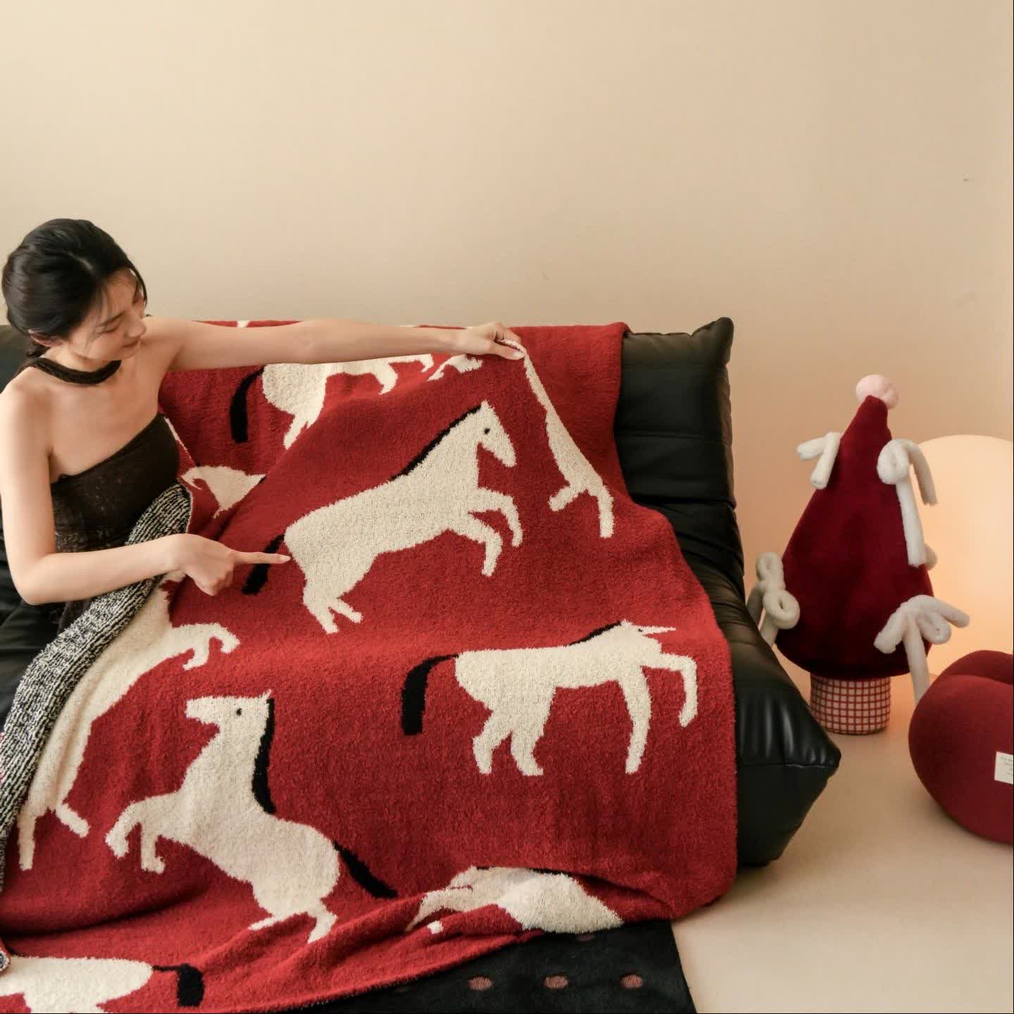 plaid à motif équestre artistique - 130 cm x 170 cm - image 0