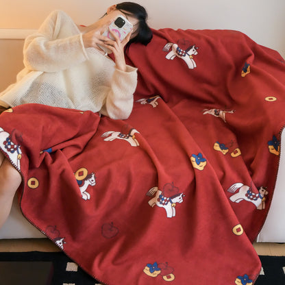 Couverture réversible et douce à motif de cheval de Troie, en laine synthétique - image 5
