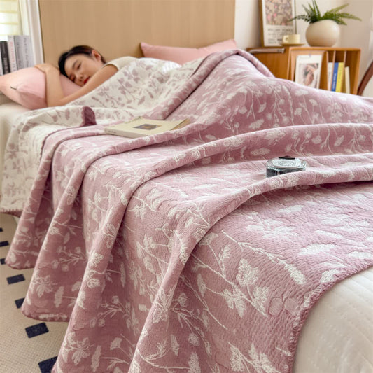 Couette en gaze de coton trois couches, style cottagecore - Rose - 200 cm x 230 cm - image 0