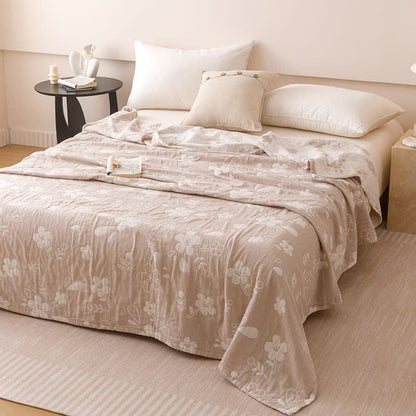 Couette élégante en gaze de coton à trois épaisseurs avec motif jacquard floral - chameau - 200 cm x 230 cm - image 7