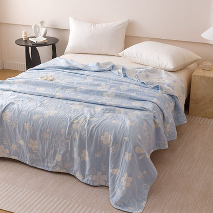 Couette élégante en gaze de coton à trois épaisseurs avec motif jacquard floral - Bleu - 200 cm x 230 cm - image 6