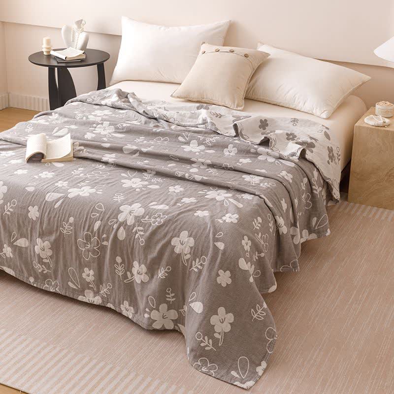Couette élégante en gaze de coton à trois épaisseurs avec motif jacquard floral - Gris - 200 cm x 230 cm - image 3