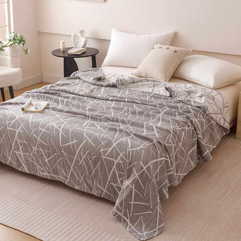 courtepointe moderne en gaze de coton jacquard à motifs géométriques. - Gris - 200 cm x 230 cm - image 1