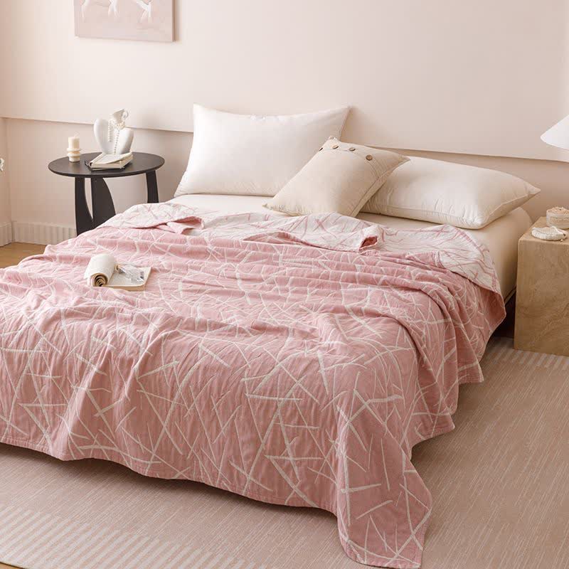courtepointe moderne en gaze de coton jacquard à motifs géométriques. - Rose - 200 cm x 230 cm - image 0