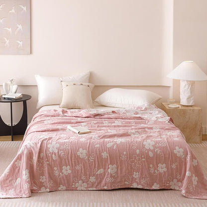 Couette élégante en gaze de coton à trois épaisseurs avec motif jacquard floral - image 1