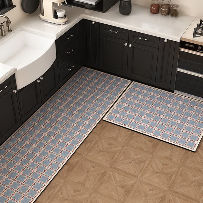 Tapis de cuisine géométrique bleu vintage Diatom Mud - 60 cm x 90 cm + 60 cm x 180 cm - image 0