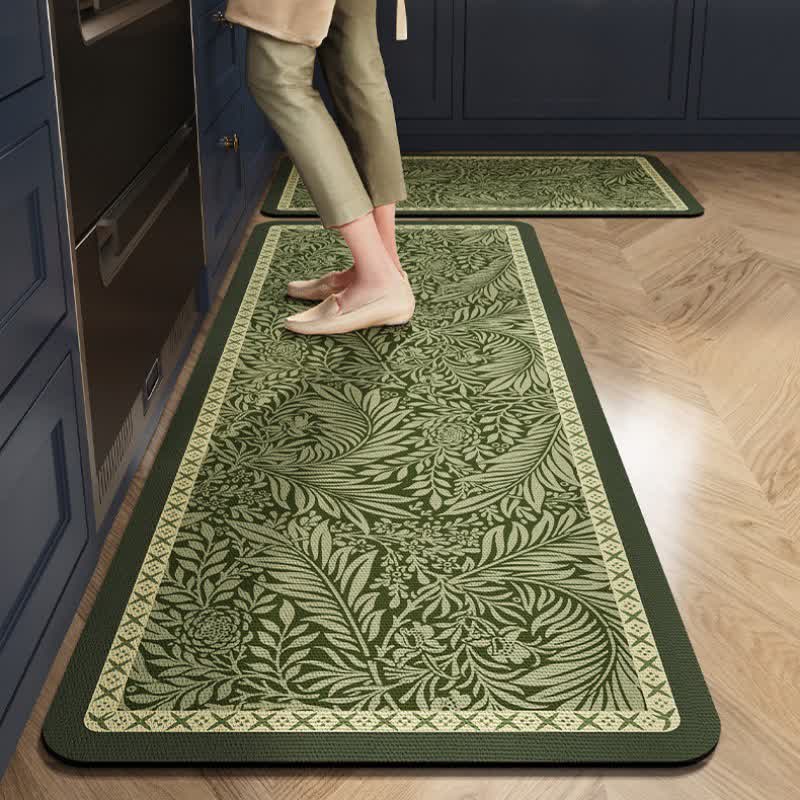 Tapis de cuisine à motif botanique de feuilles - 60 cm x 90 cm + 60 cm x 200 cm - image 0