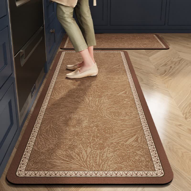 Tapis de cuisine à motifs floraux et de feuilles vintage - 60 cm x 90 cm + 60 cm x 200 cm - image 0