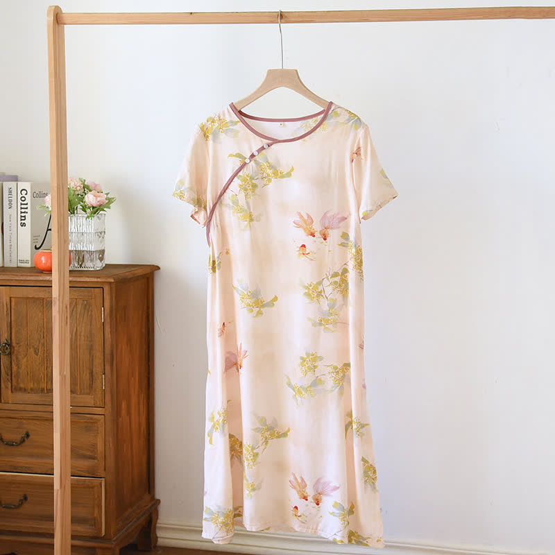 Chemise de nuit vintage à motifs orientaux de carpes koï et de fleurs - Rose - XL - image 1