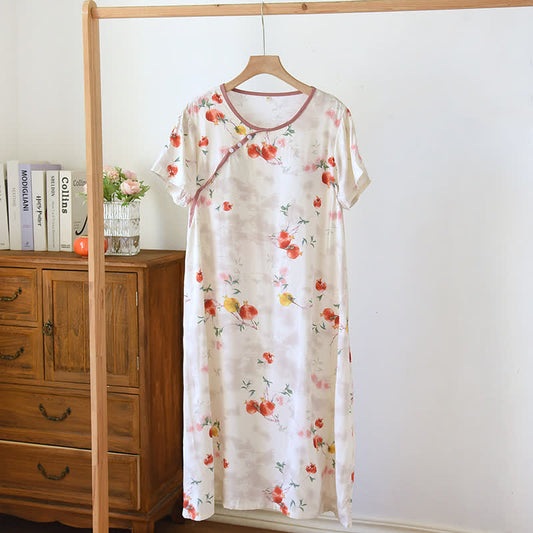 Chemise de nuit de style oriental à motif de grenade et à manches courtes - Beige - XL - image 0