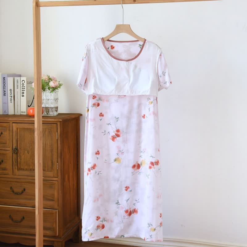 Chemise de nuit de style oriental à motif de grenade et à manches courtes - image 3