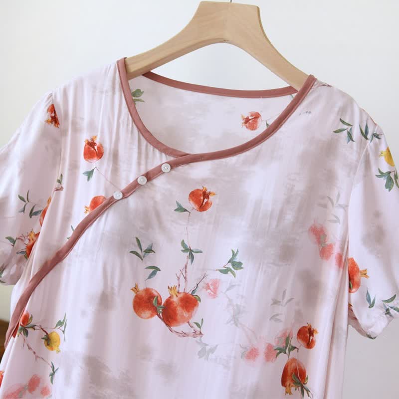 Chemise de nuit de style oriental à motif de grenade et à manches courtes - image 4