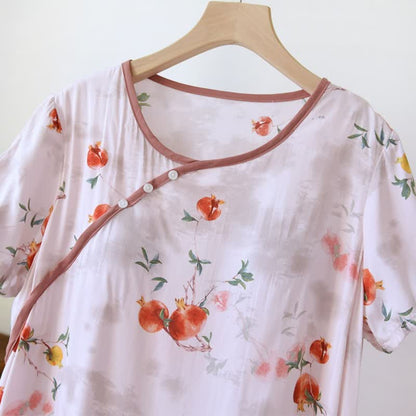 Chemise de nuit de style oriental à motif de grenade et à manches courtes - image 4