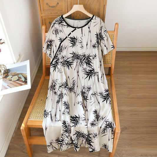 Chemise de nuit orientale vintage en bambou avec impression jet d'encre - Noir - XL - image 0