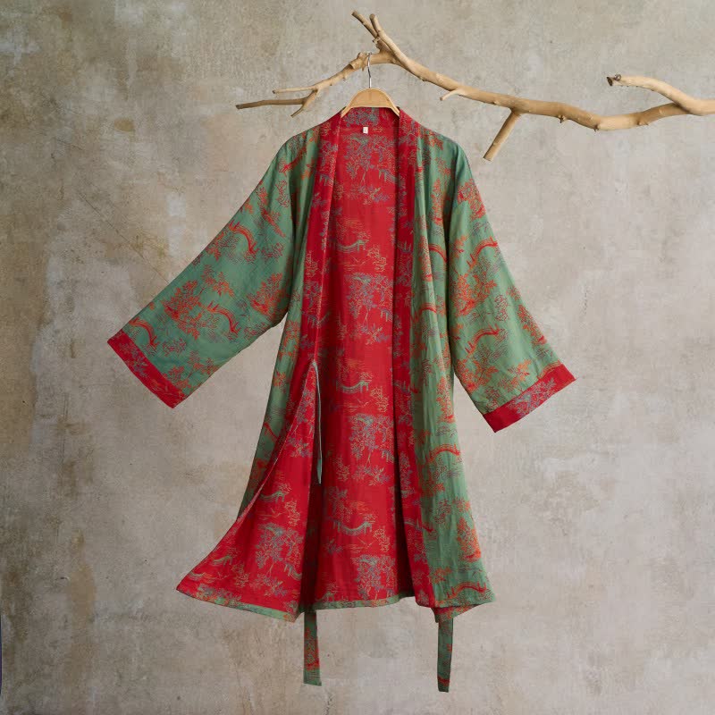 Peignoir kimono en coton Oriental Bridge & Tree - Vert - L - image 7