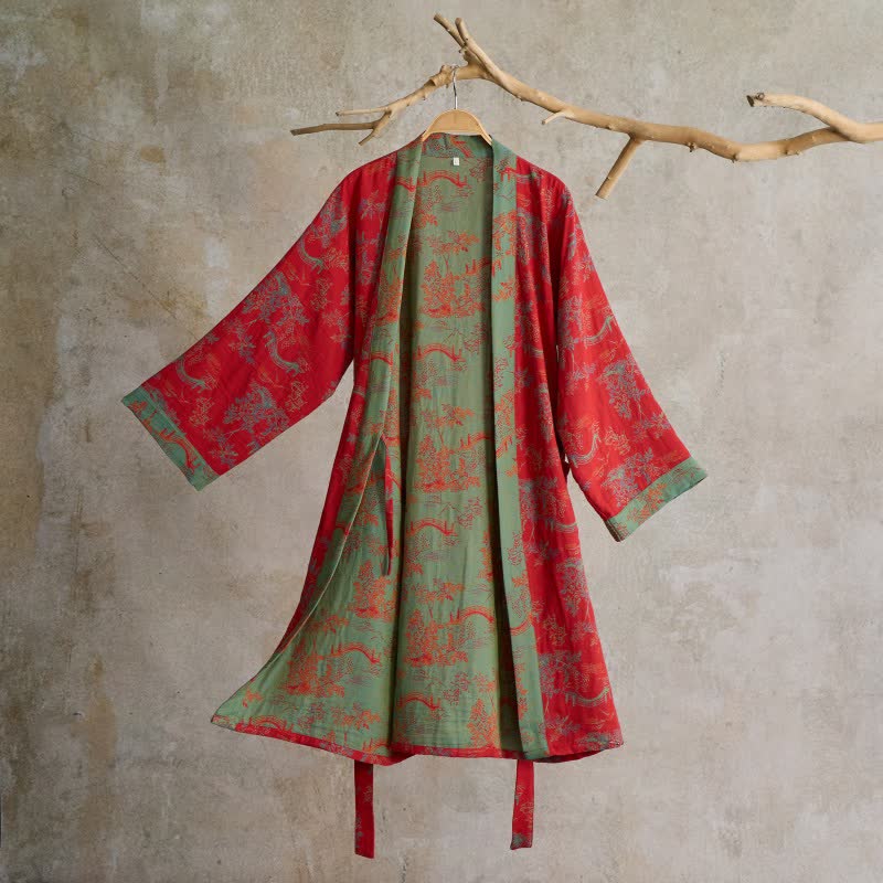 Peignoir kimono en coton Oriental Bridge & Tree - Rouge - L - image 0