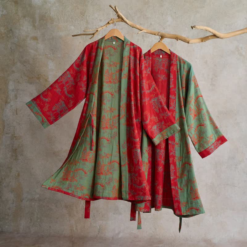 Peignoir kimono en coton Oriental Bridge & Tree - image 1
