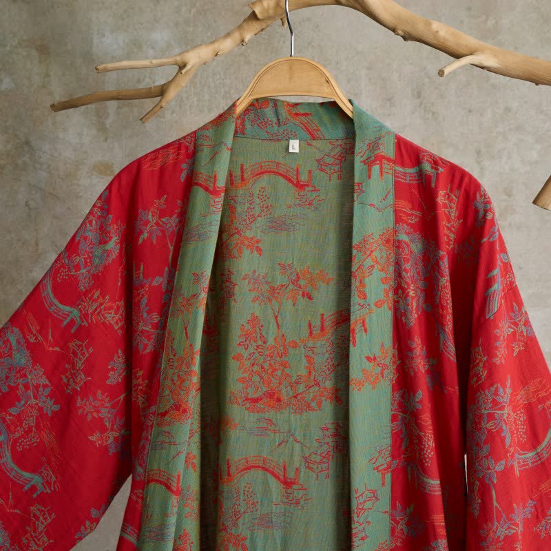 Peignoir kimono en coton Oriental Bridge & Tree - image 3