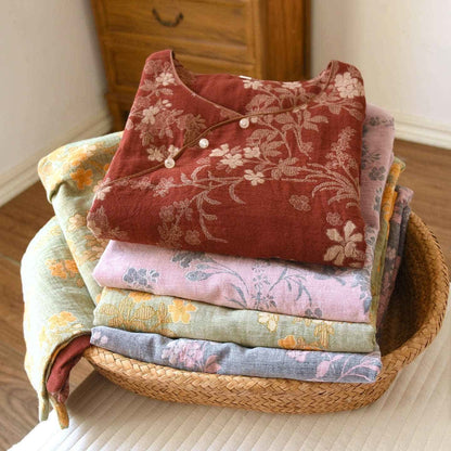 Pyjama en gaze de coton à motif jacquard de fleurs de prunier - image 2