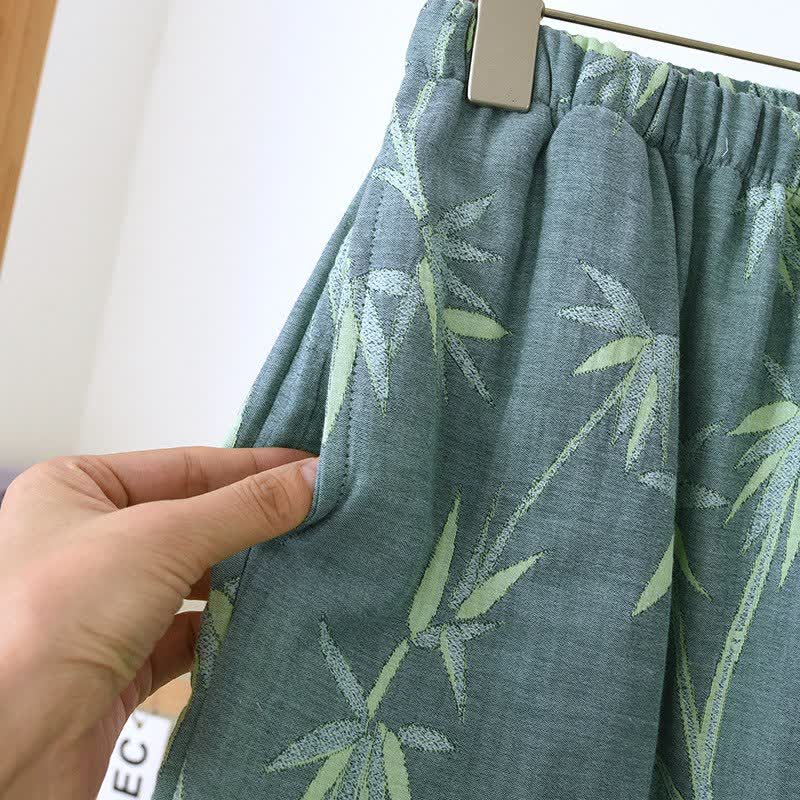 Pyjama en gaze de coton jacquard de bambou vert - image 10