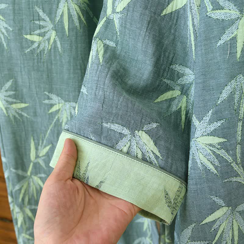 Pyjama en gaze de coton jacquard de bambou vert - image 8