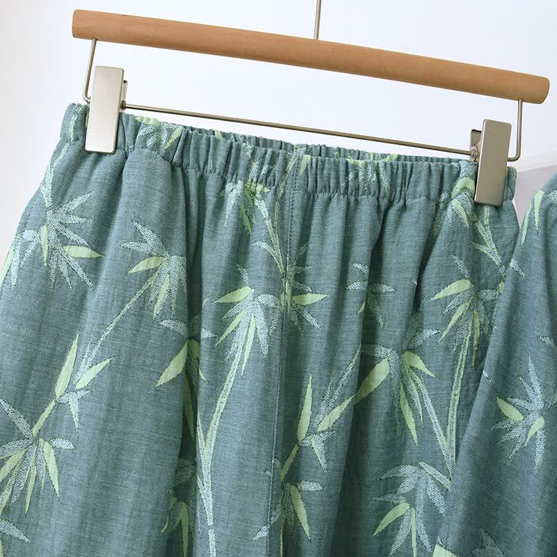 Pyjama en gaze de coton jacquard de bambou vert - image 9