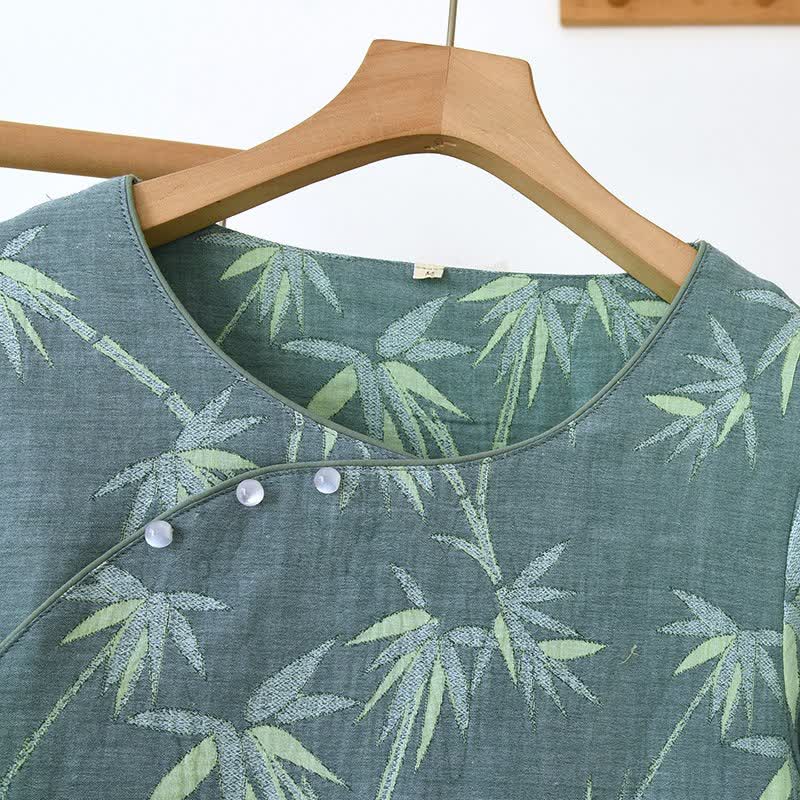 Pyjama en gaze de coton jacquard de bambou vert - image 6